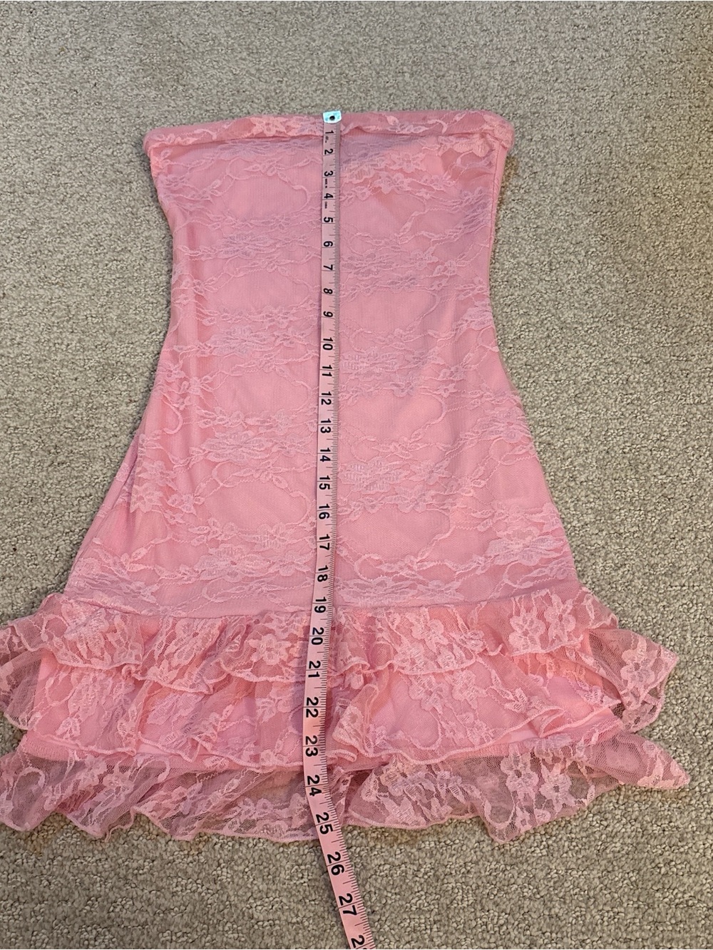 Lucy in the Sky Strapless Pink Lace Ruffle Mini Dress